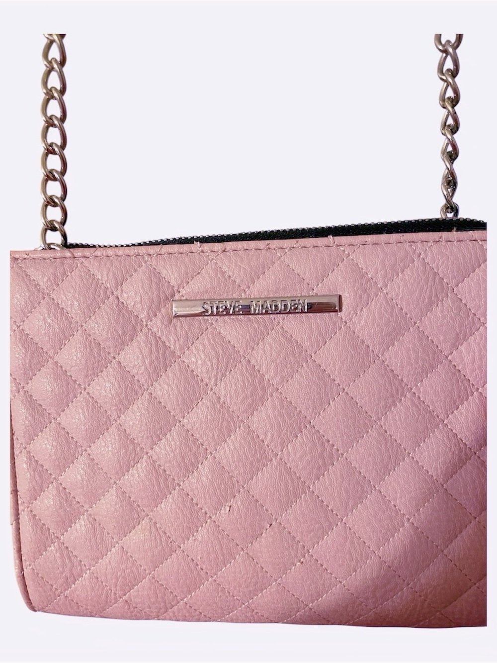 Steve Madden Adorable Pink Quilted Crossbody with Silver Chain LIKE NEW!